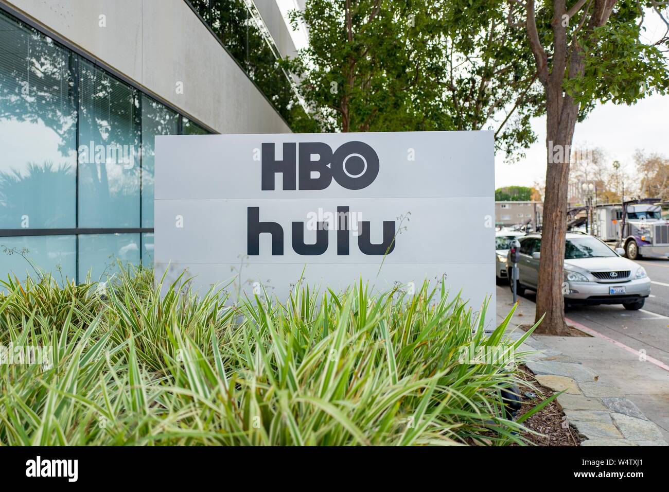 Sign with logos for Home Box Office (HBO) and Hulu streaming service at  regional headquarters in the Silicon Beach area of Los Angeles, California,  December 10, 2018 Stock Photo - Alamy