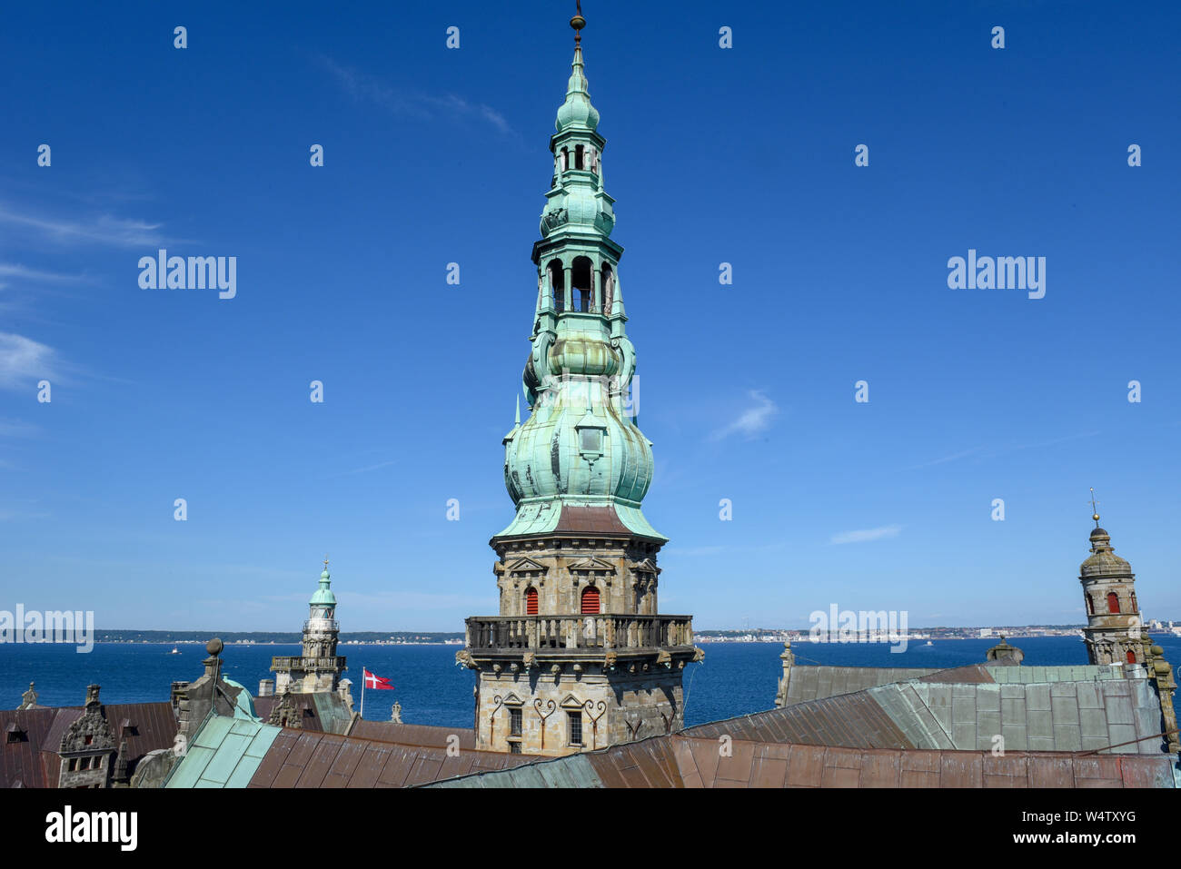 Helsingor, Denmark - 28 June 2019: tower of Kronborg castle at Helsingor on Denmark Stock Photo