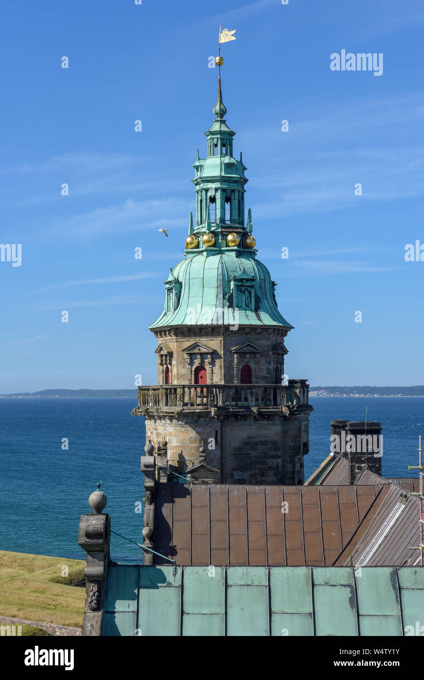 Helsingor, Denmark - 28 June 2019: tower of Kronborg castle at Helsingor on Denmark Stock Photo