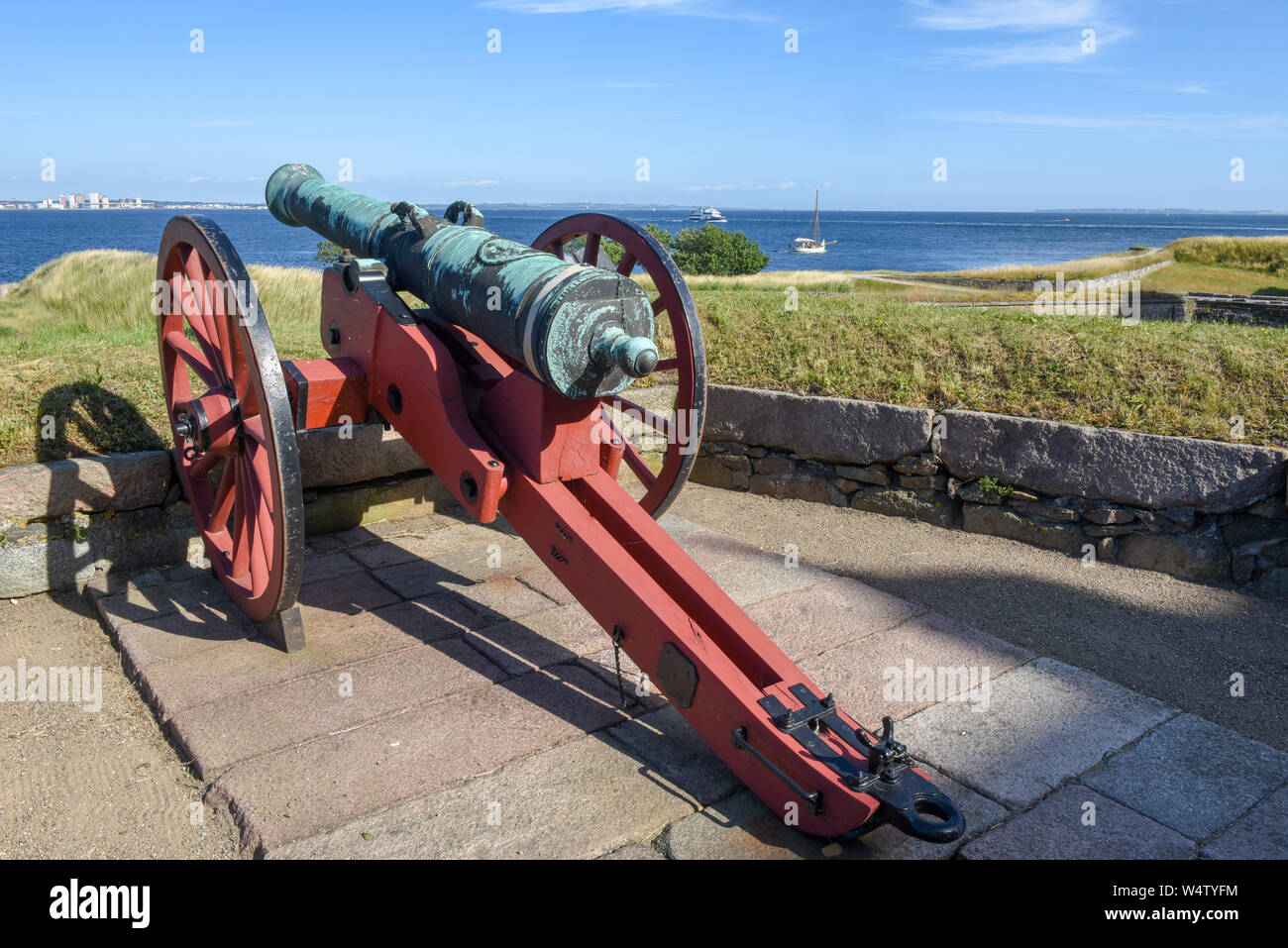 Helsingor, Denmark - 28 June 2019: cannon of Kronborg castle at Helsingor on Denmark Stock Photo