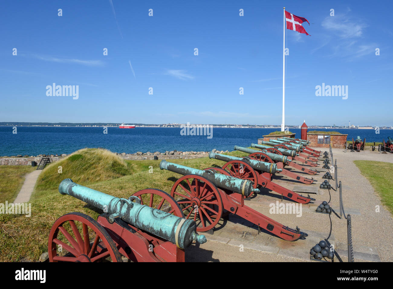 Helsingor, Denmark - 28 June 2019: cannon of Kronborg castle at Helsingor on Denmark Stock Photo
