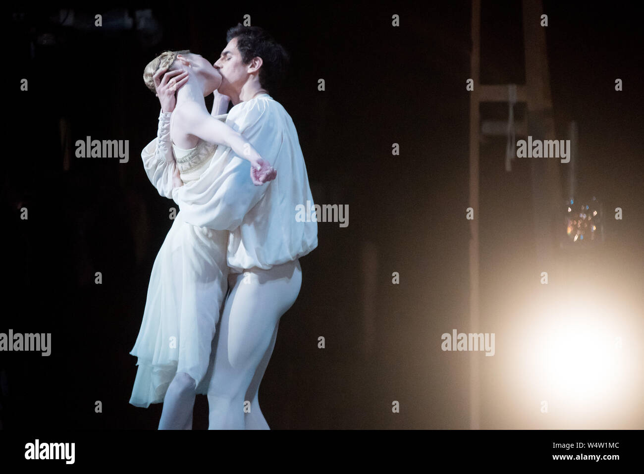 Passionate kiss of Romeo and Juliet. Danced by ballerina Sarah Lamb with Federico Bonelli. Stock Photo