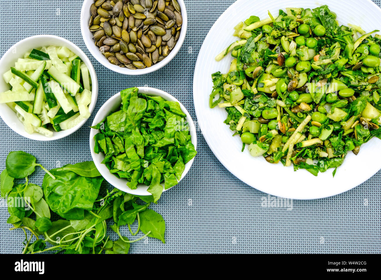 Healthy Fresh Green Summer Salad With Edamame Beans, Cucumber