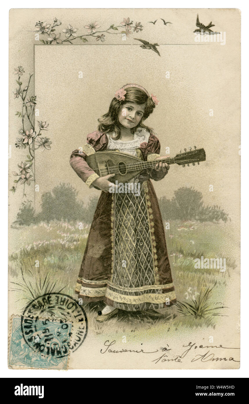 French historical postcard 1905 Painted portrait of a beautiful girl