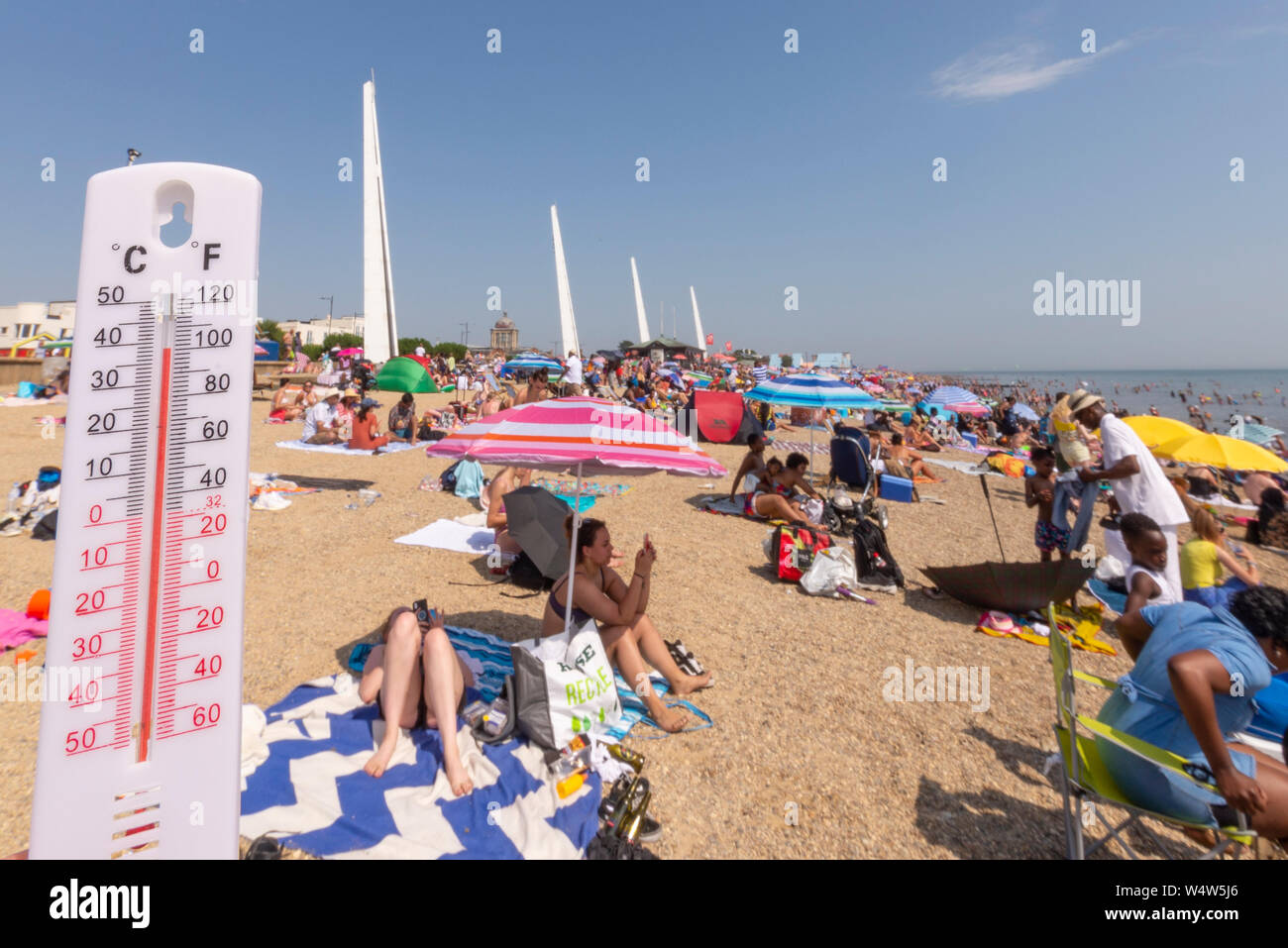 Seafront, Southend on Sea, Essex, UK. With the forecast record temperatures people are heading