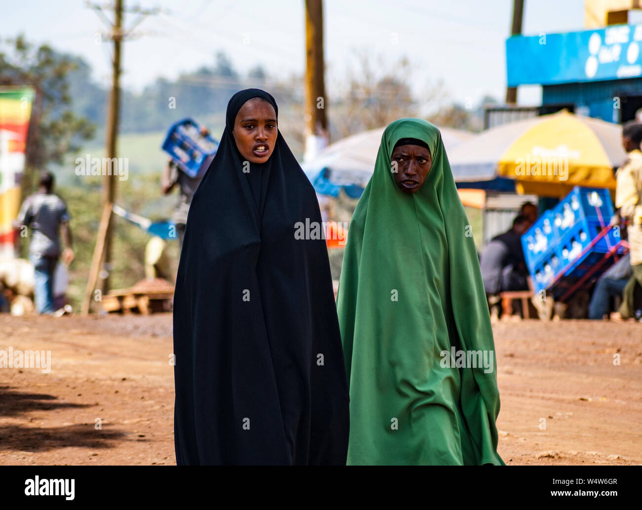 Two young women dressed in Islamic chador dress in Ethiopia Stock Photo