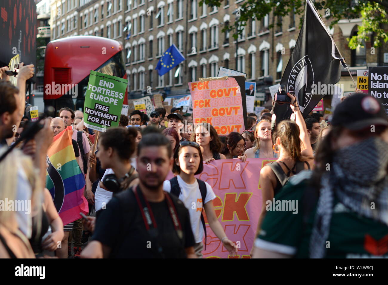 Young women at the front of the anti-Boris march Stock Photo