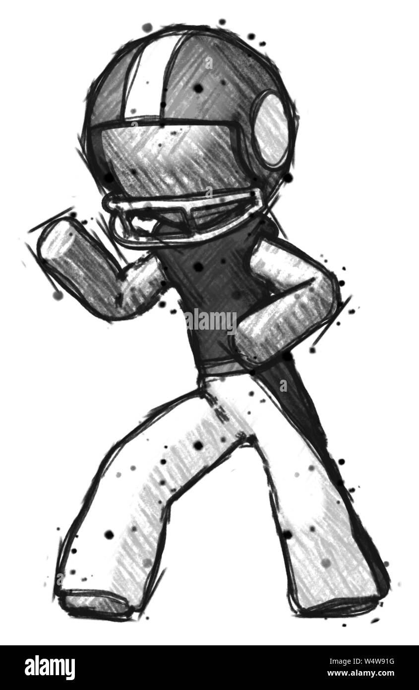 Sketch football player man martial arts defense pose left Stock Photo