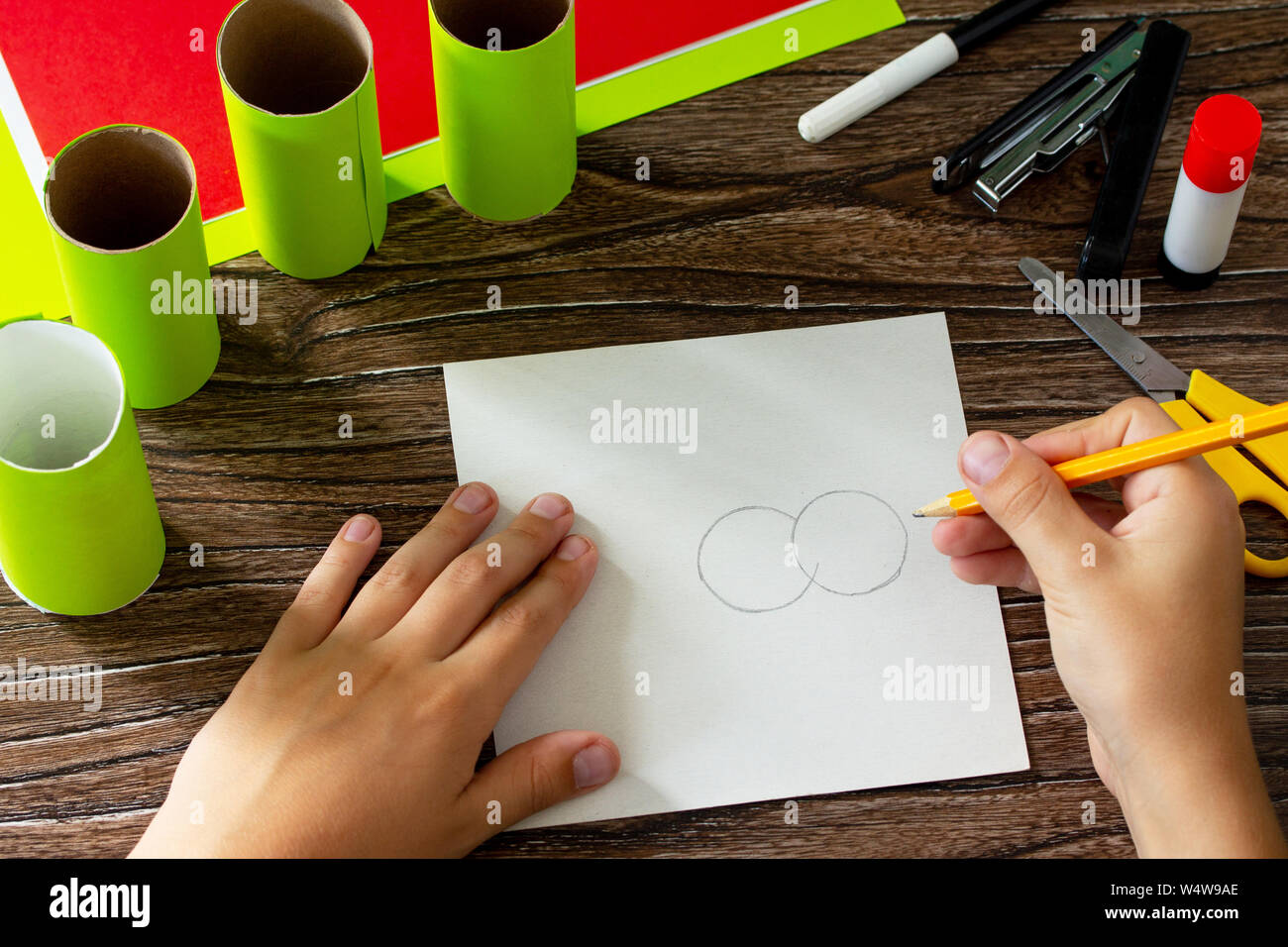 Child Draws Details Paper Roll Pencil Holder The New School Year