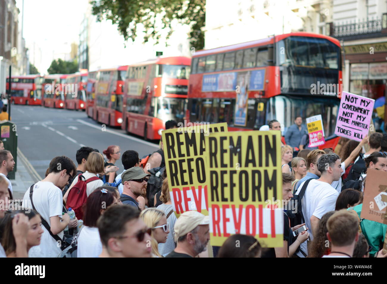 Anti-Boris protestors block London buses Stock Photo