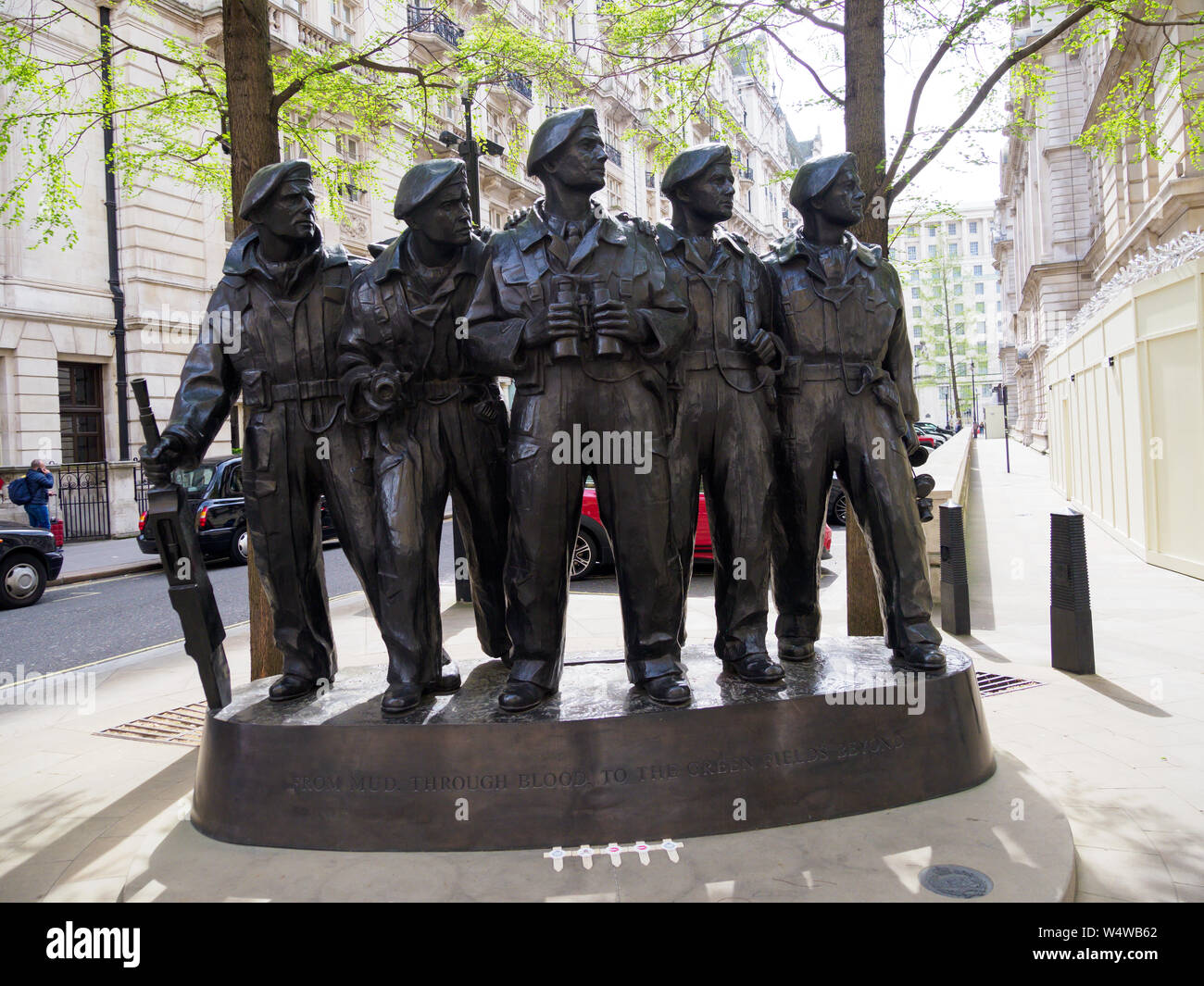 Royal Tank Regiment Memorial is a sculpture by Vivien Mallock in Whitehall Court, London. It commemorates the Royal Tank Regiment. Stock Photo