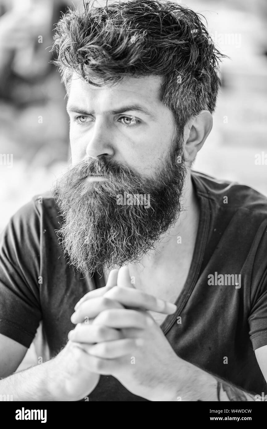 Bearded Man Concentrated Face Hipster With Beard Thoughtful Expression Thoughtful Mood Concept Making Important Life Choices Making Hard Decision Man With Beard And Mustache Thoughtful Troubled Stock Photo Alamy