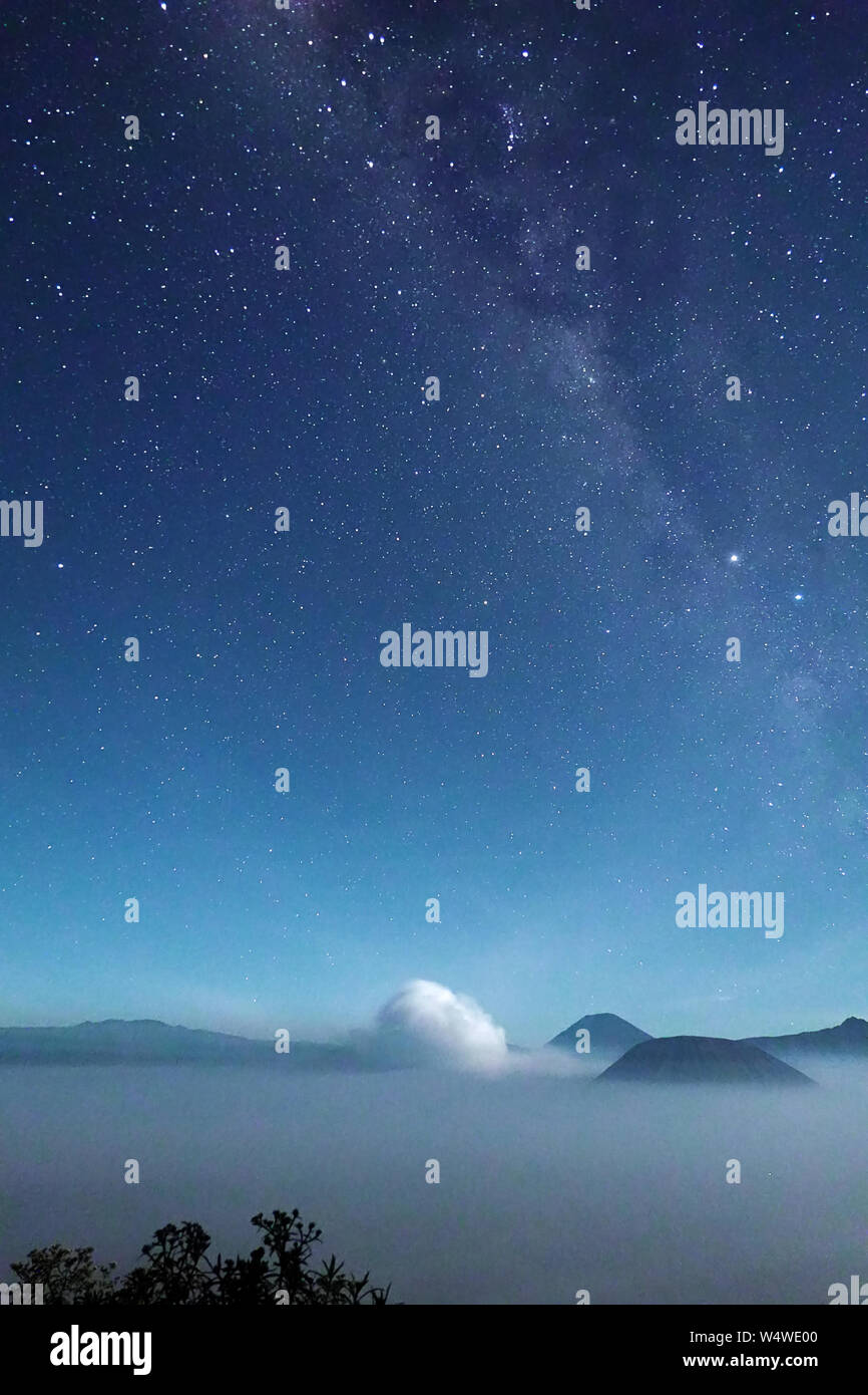 Mount Bromo night sky filled with millions of stars a magical destination for tourists travelling Indonesia Stock Photo