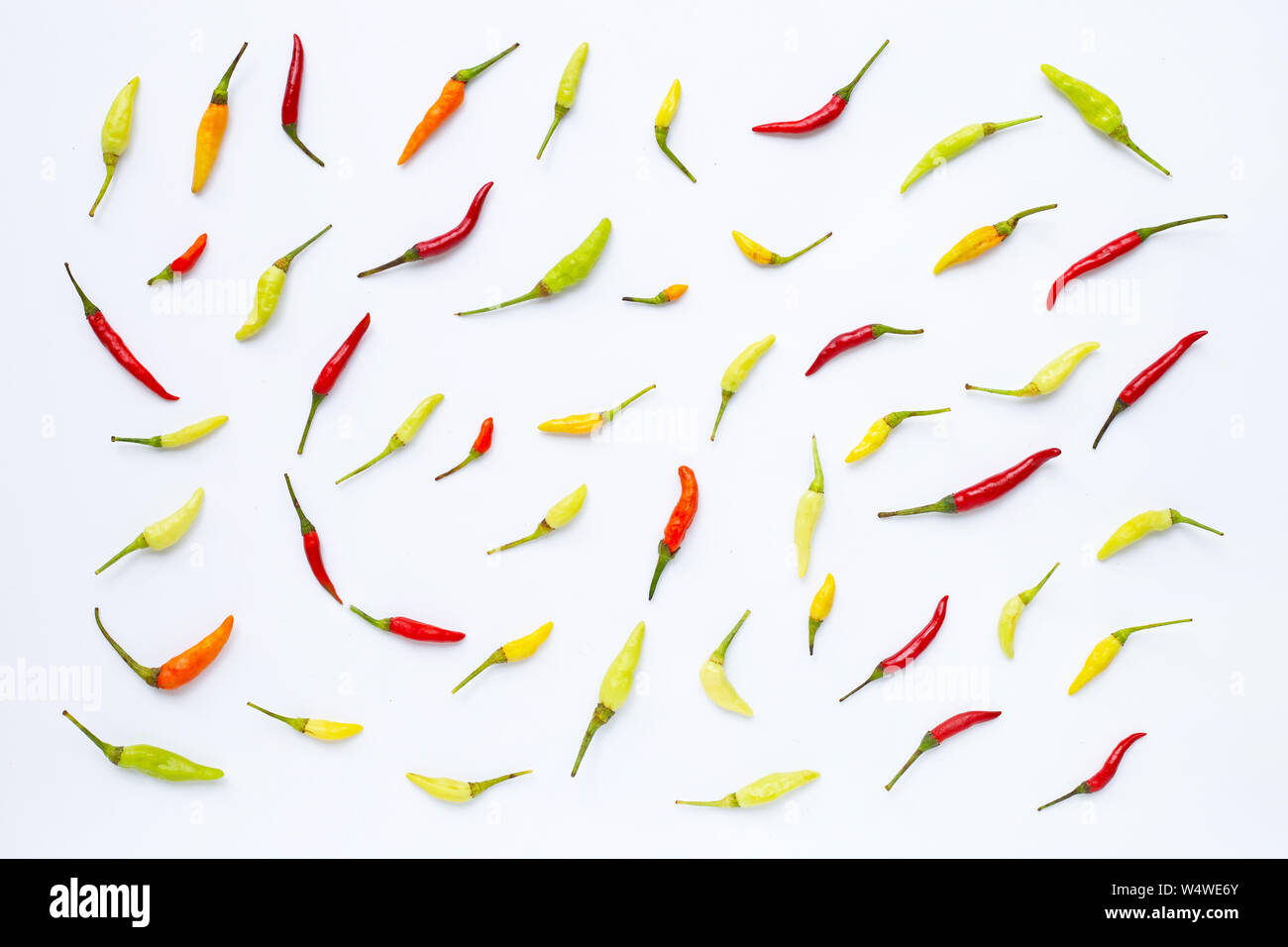 Chili Peppers on white background. Top view Stock Photo - Alamy