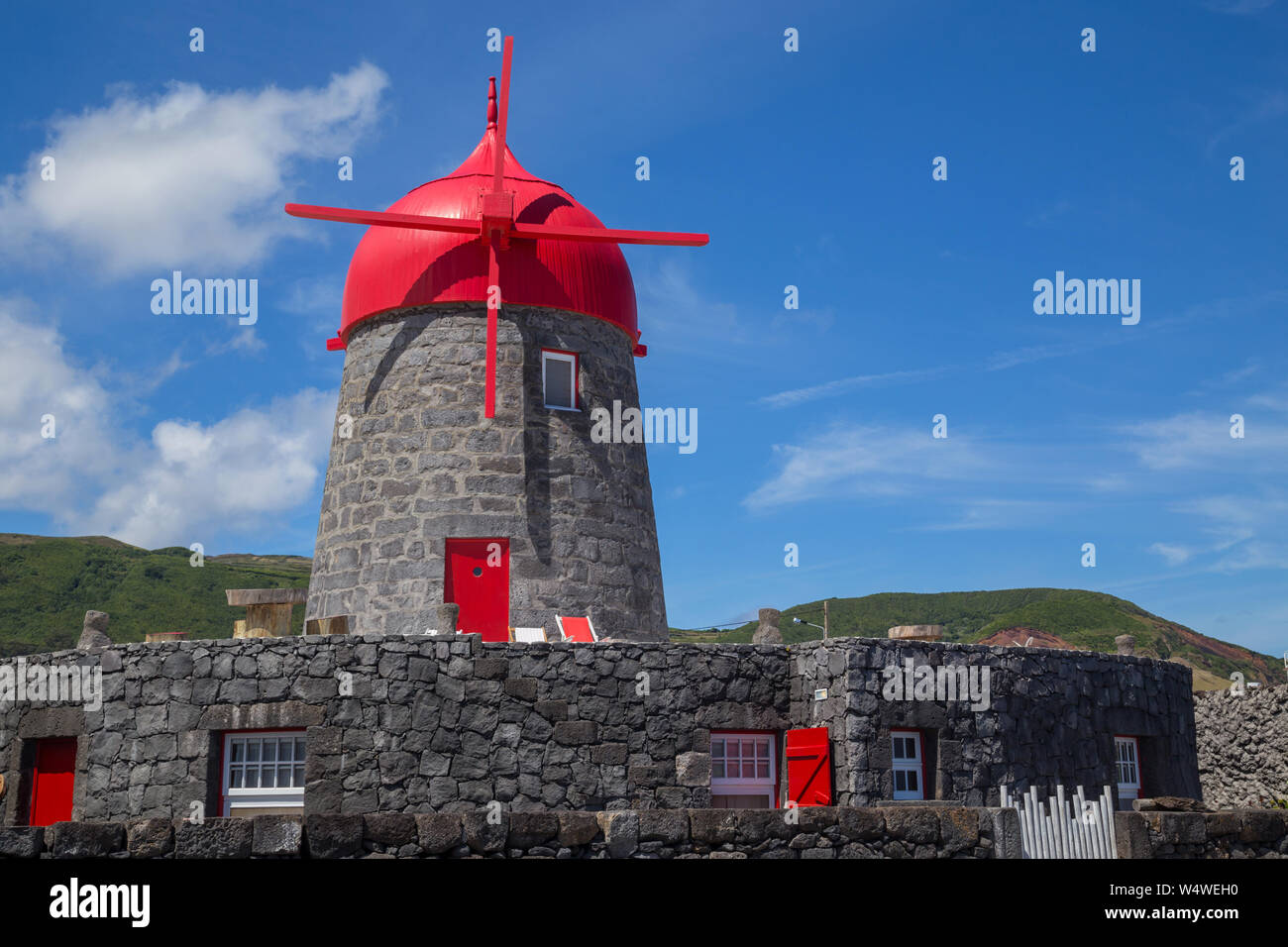 A traditional windmill on Vila da Praia, Graciosa Island, Azores, Portugal Stock Photo