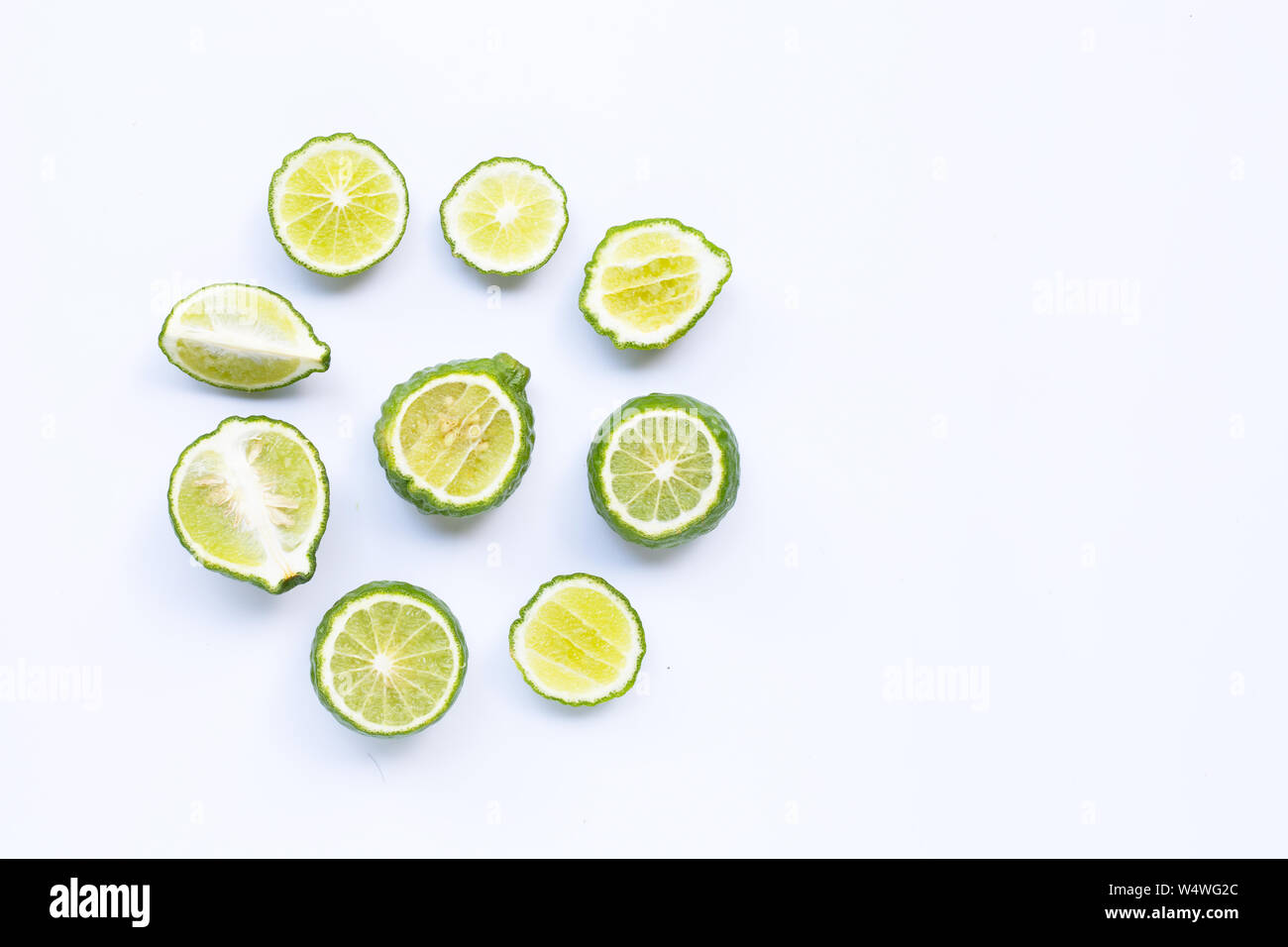 Bergamot kaffir lime herb fresh ingredient isolated on white. Copy