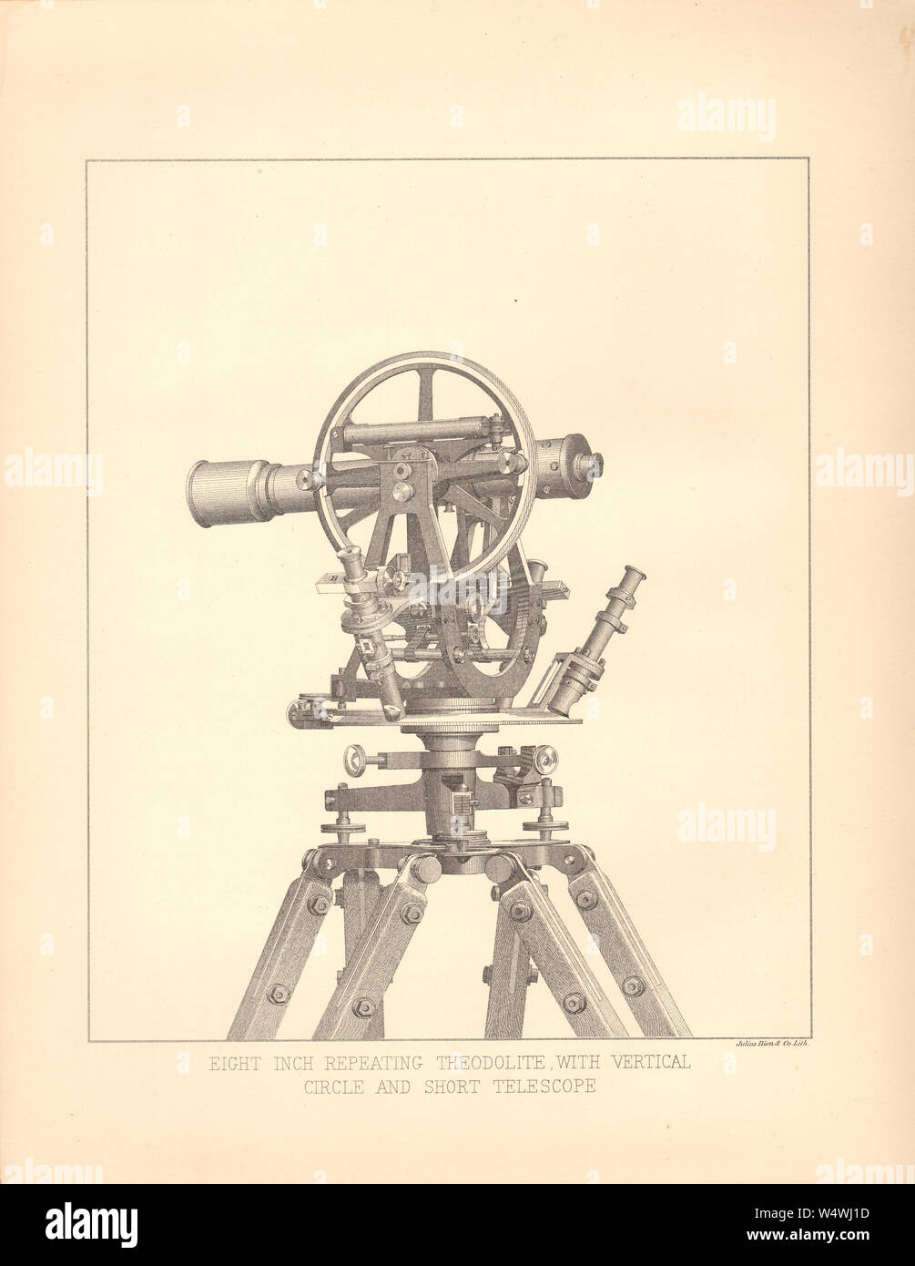 Eight-inch repeating theodolite with Vertical Circle and Short Telescope arranged for measuring zenith distances - Antiquarian bookplate illustration Stock Photo