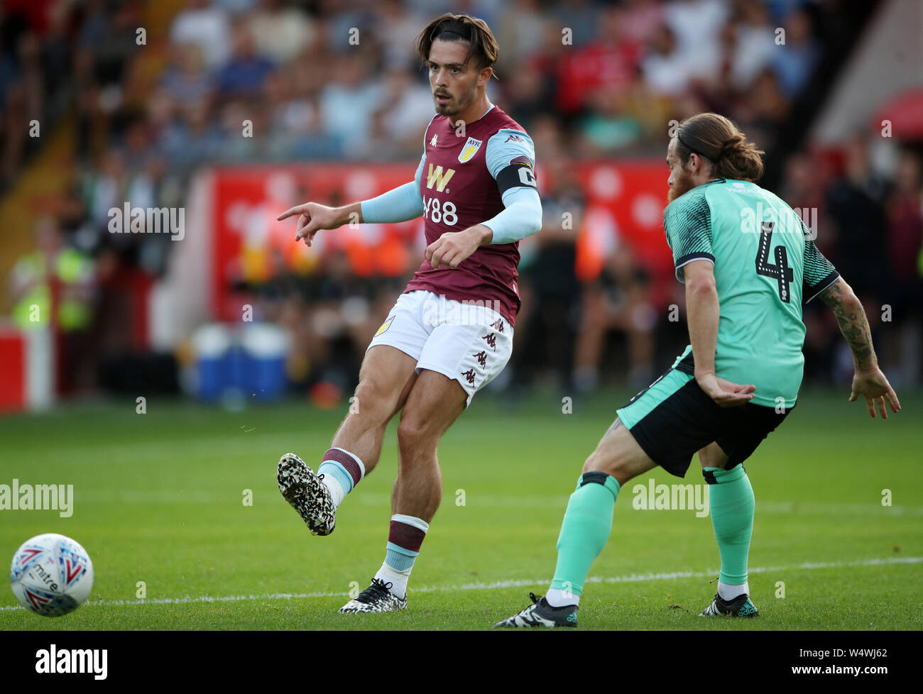 Aston Villa's Jack Grealish during the pre-season friendly match at the Banks's Stadium, Walsall. PRESS ASSOCIATION Photo. Picture date: Wednesday July 24, 2019. See PA story SOCCER Walsall. Photo credit should read: Nick Potts/PA Wire. RESTRICTIONS: No use with unauthorised audio, video, data, fixture lists, club/league logos or 'live' services. Online in-match use limited to 120 images, no video emulation. No use in betting, games or single club/league/player publications. Stock Photo