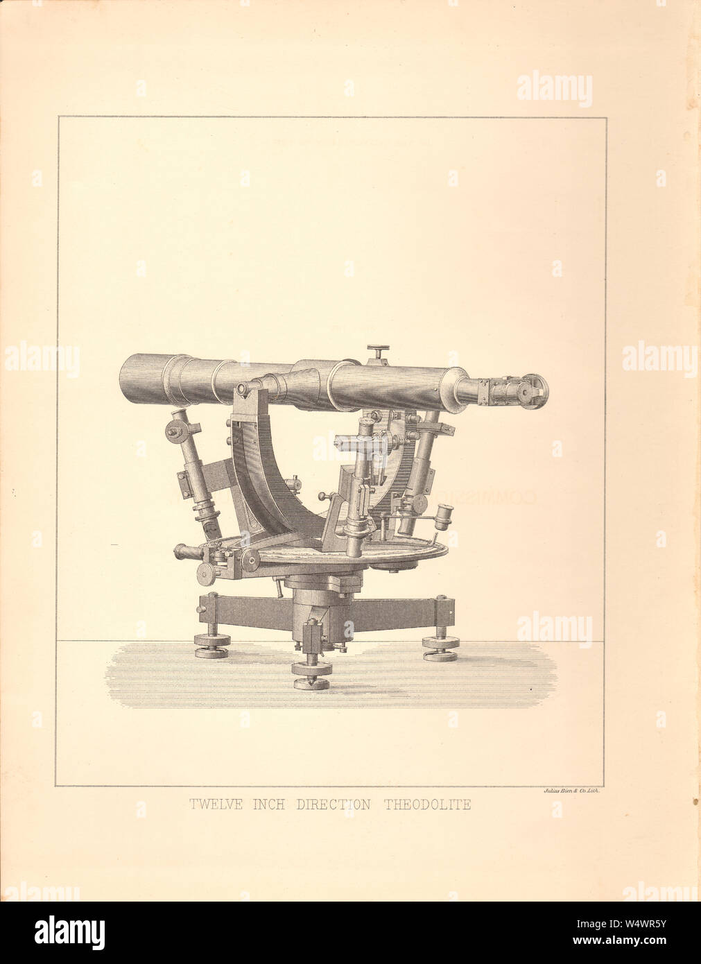 Twelve-inch Direction Theodolite - Antiquarian bookplate from a set of plates showing 19th century survey tools in a NY State Survey Report Stock Photo