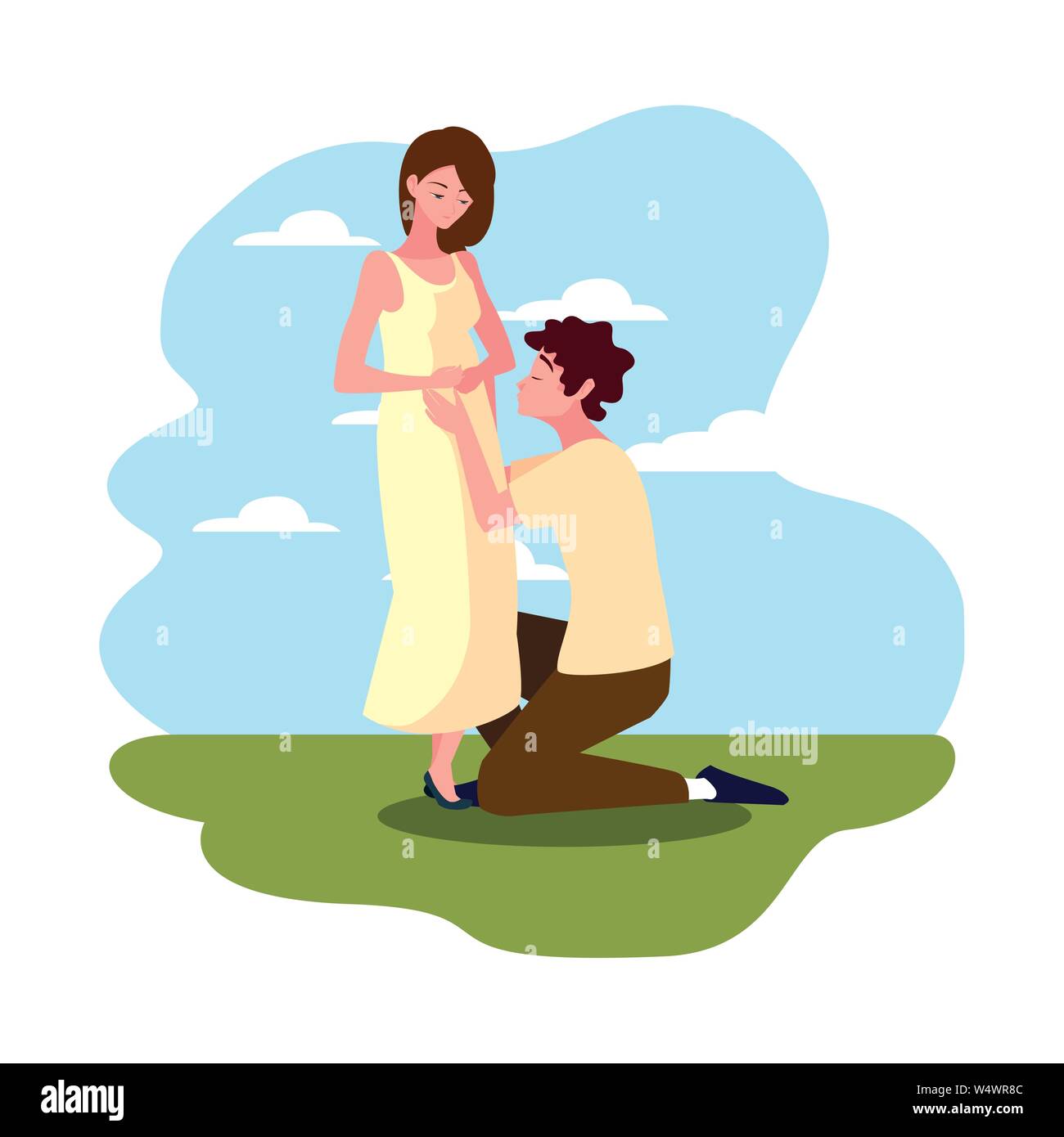 man hugs a pregnant woman outdoors - pregnancy and maternity vector ...