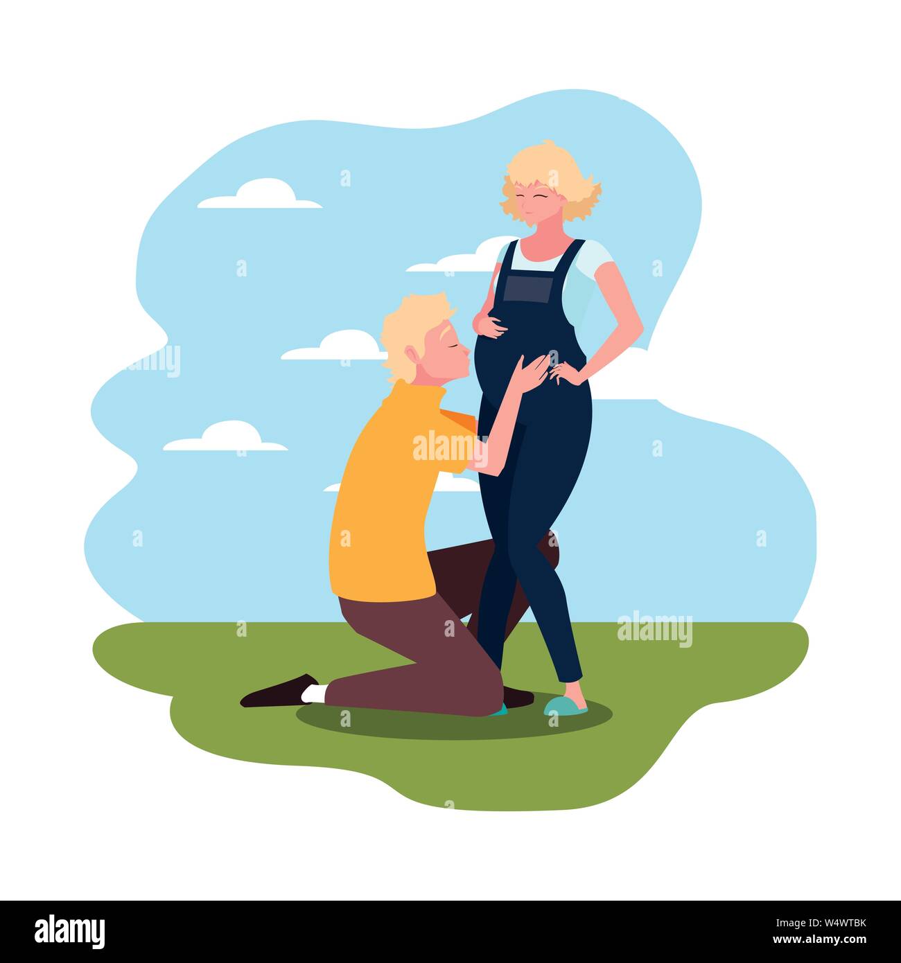 man hugs a pregnant woman outdoors - pregnancy and maternity vector ...