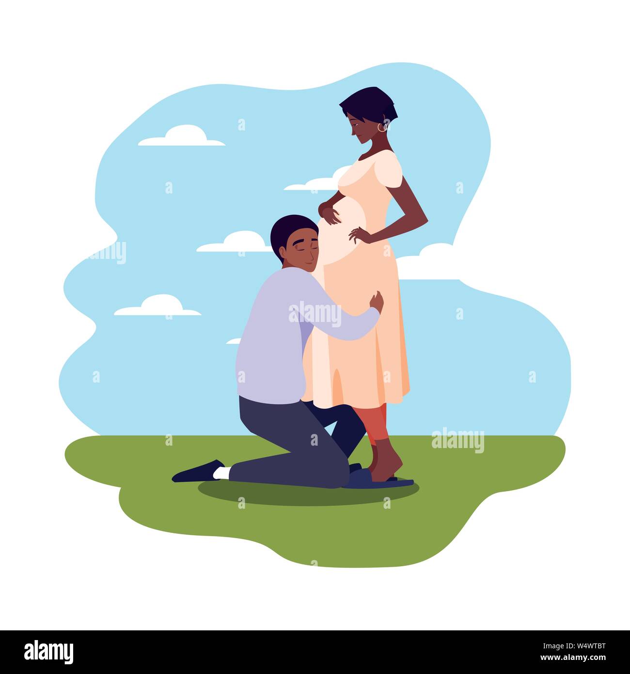 man hugs a pregnant woman outdoors - pregnancy and maternity vector ...