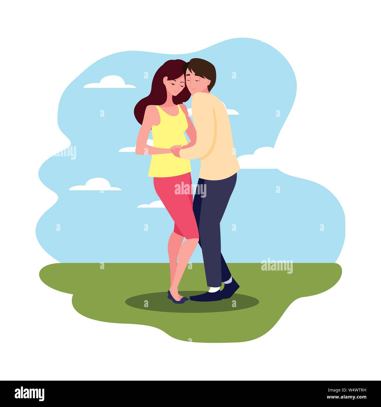 man hugs a pregnant woman outdoors - pregnancy and maternity vector ...
