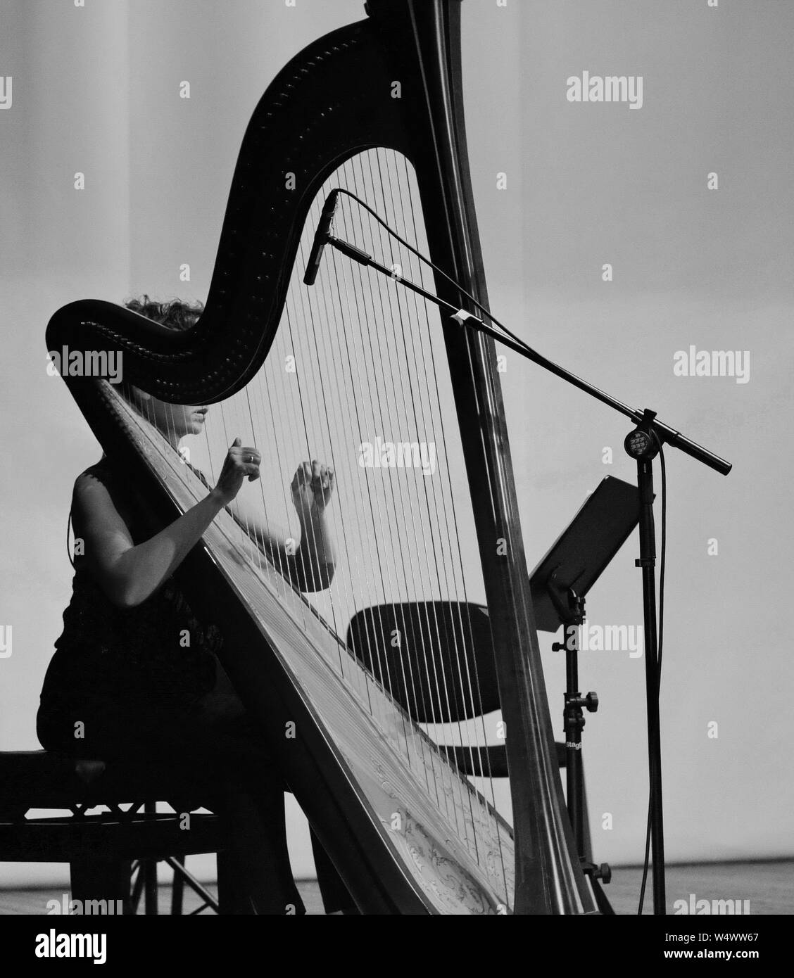 Female harp player Black and White Stock Photos & Images Alamy