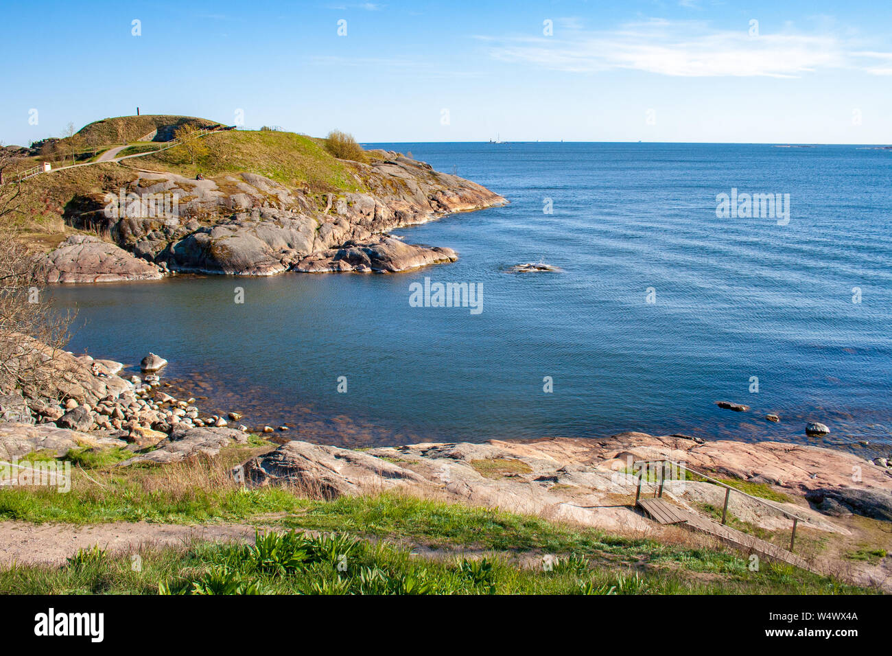 Beautiful finnish landscape, Suomenlinna, Helsinki, Helsingfors, Uusimaa, Finland with rocks and Baltic Sea Stock Photo