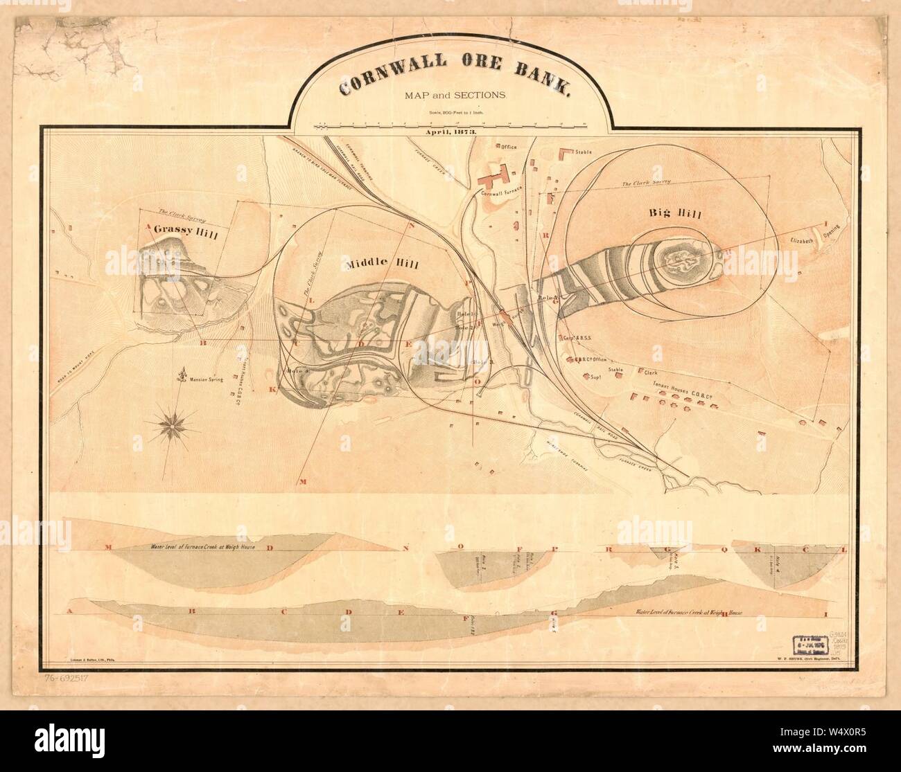 Cornwall ore bank, map and sections Stock Photo Alamy