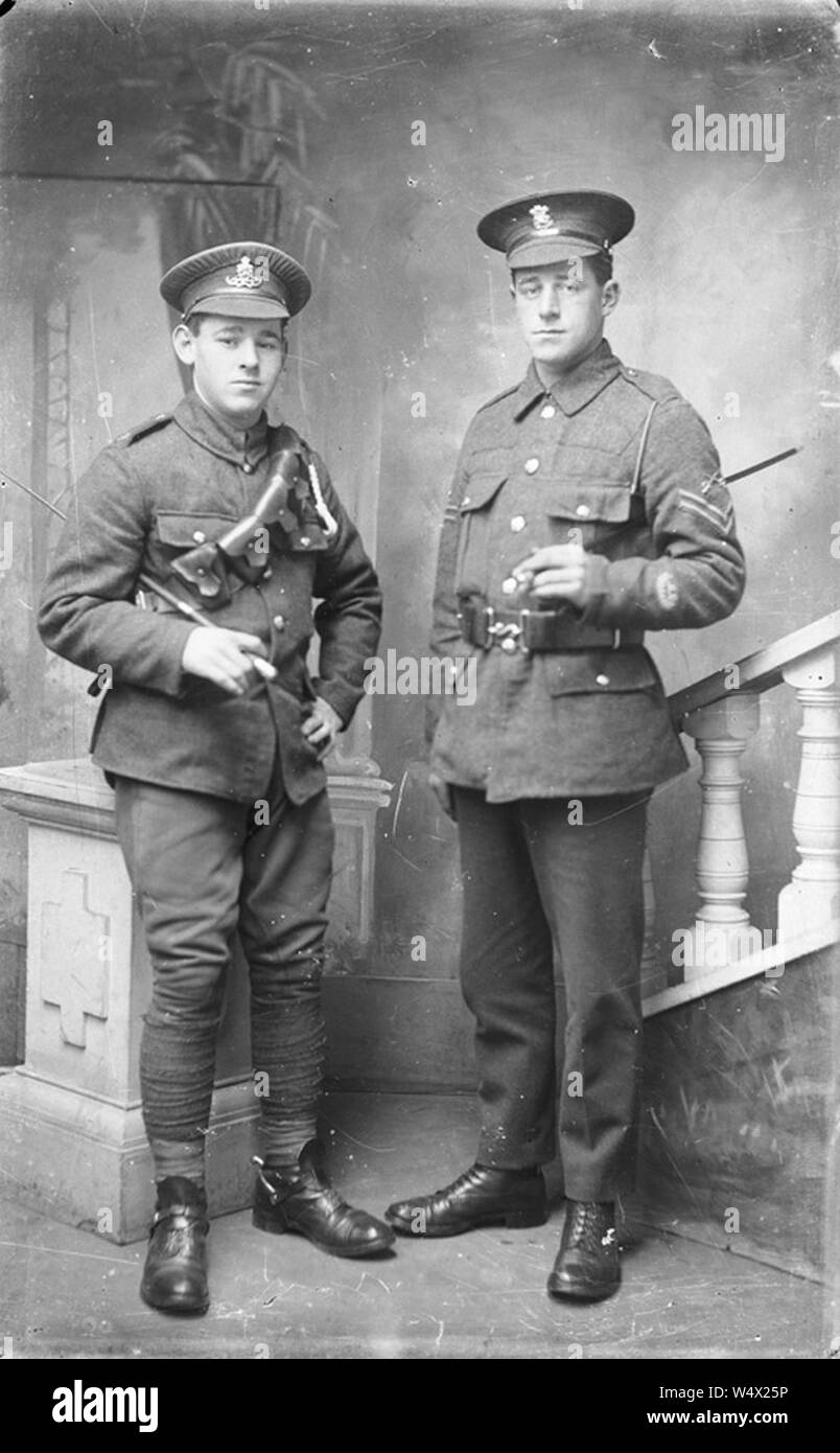 Corporal in the welsh regiment and a private in the royal field artillery believed to be daniel ivor davies (3761152). Stock Photo