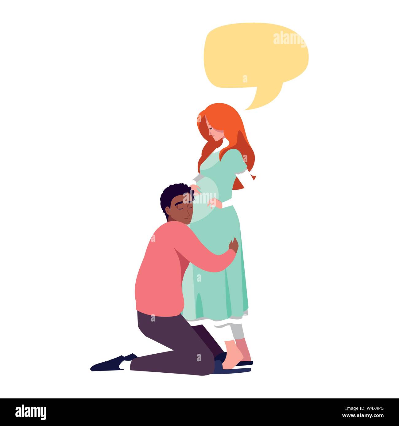 man hugs a pregnant woman talk bubble - pregnancy and maternity vector ...