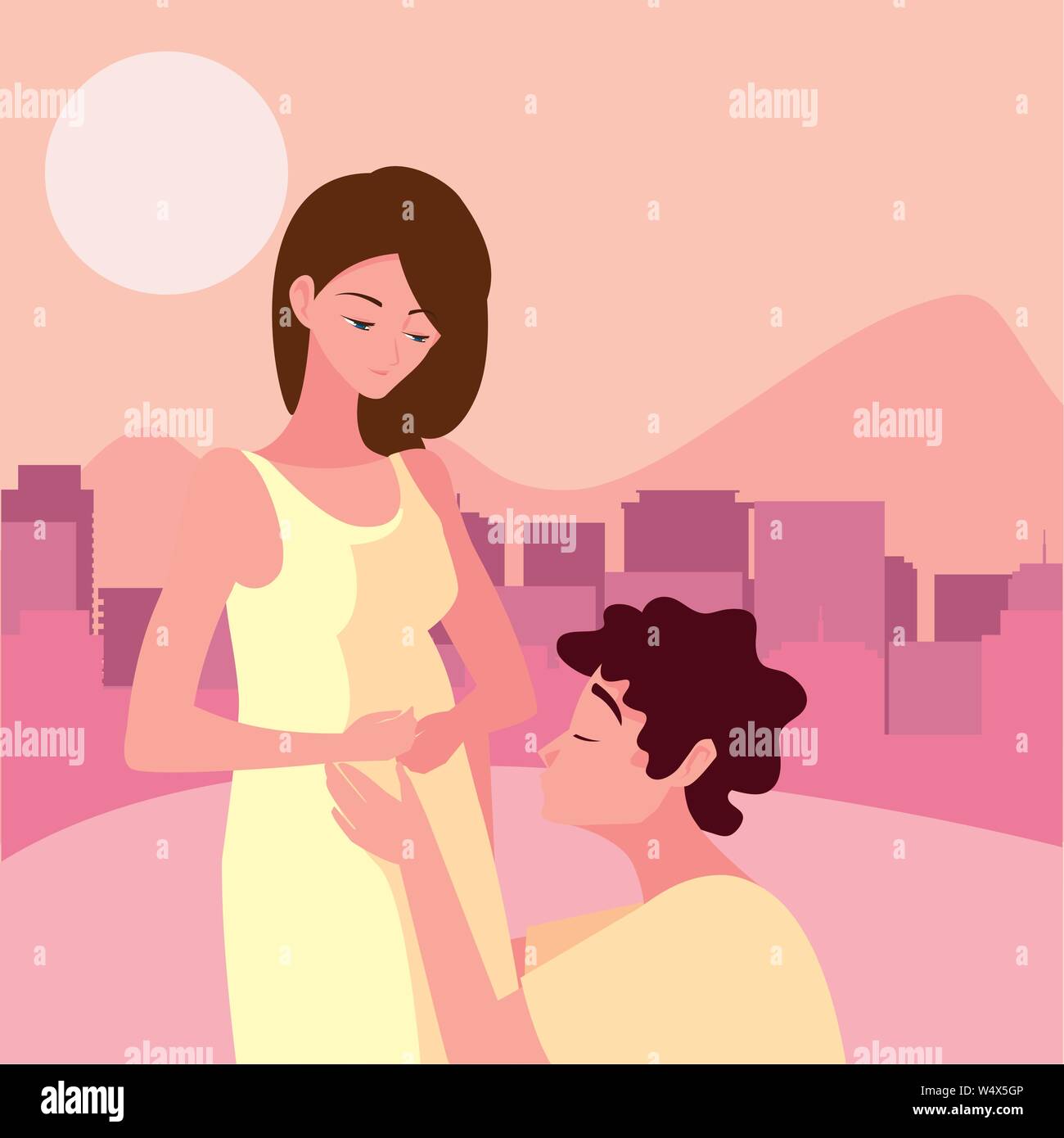 man hugs a pregnant woman in the city street - pregnancy and maternity ...