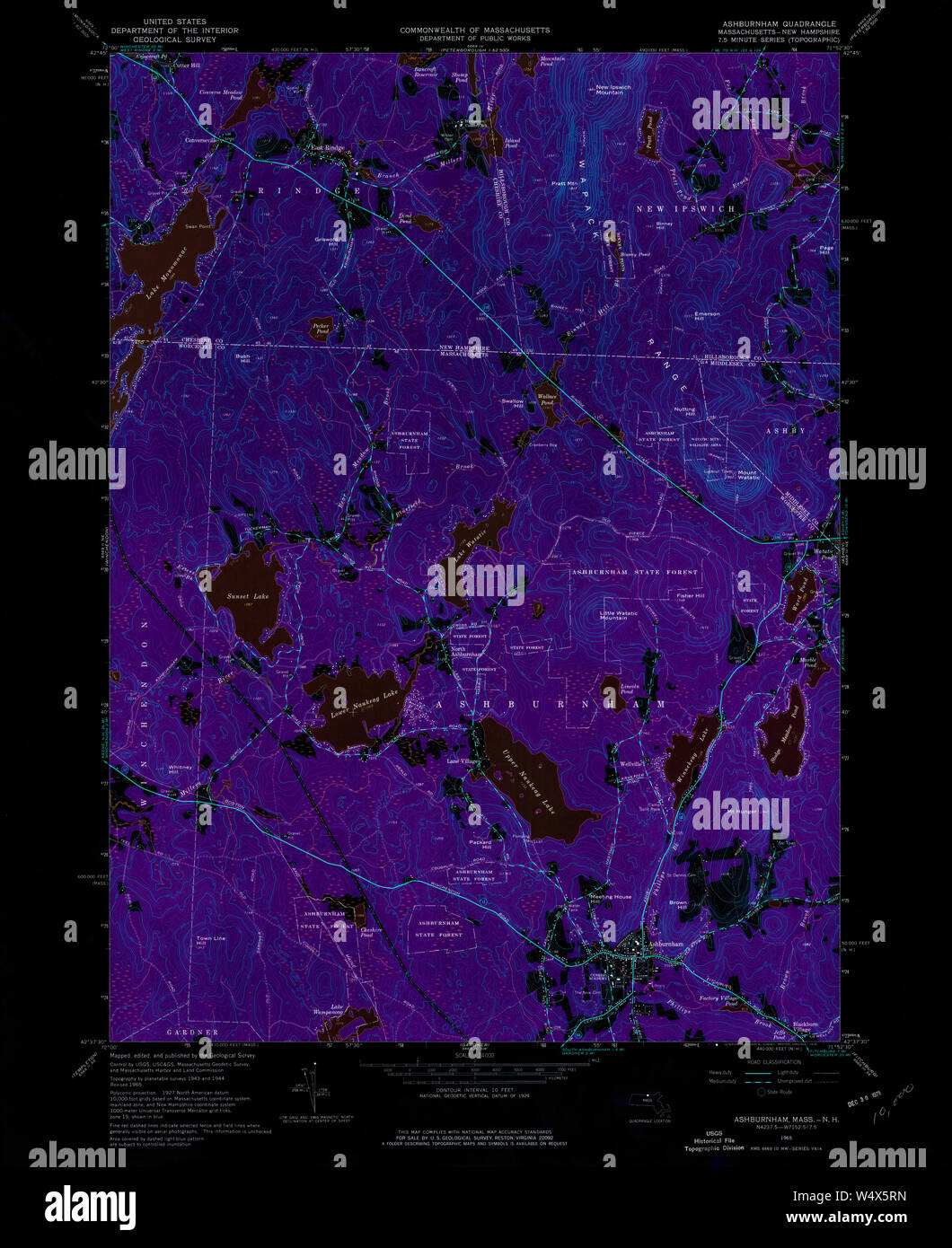 Massachusetts USGS Historical Topo Map MA Ashburnham 349947 1965 24000 Inverted Restoration