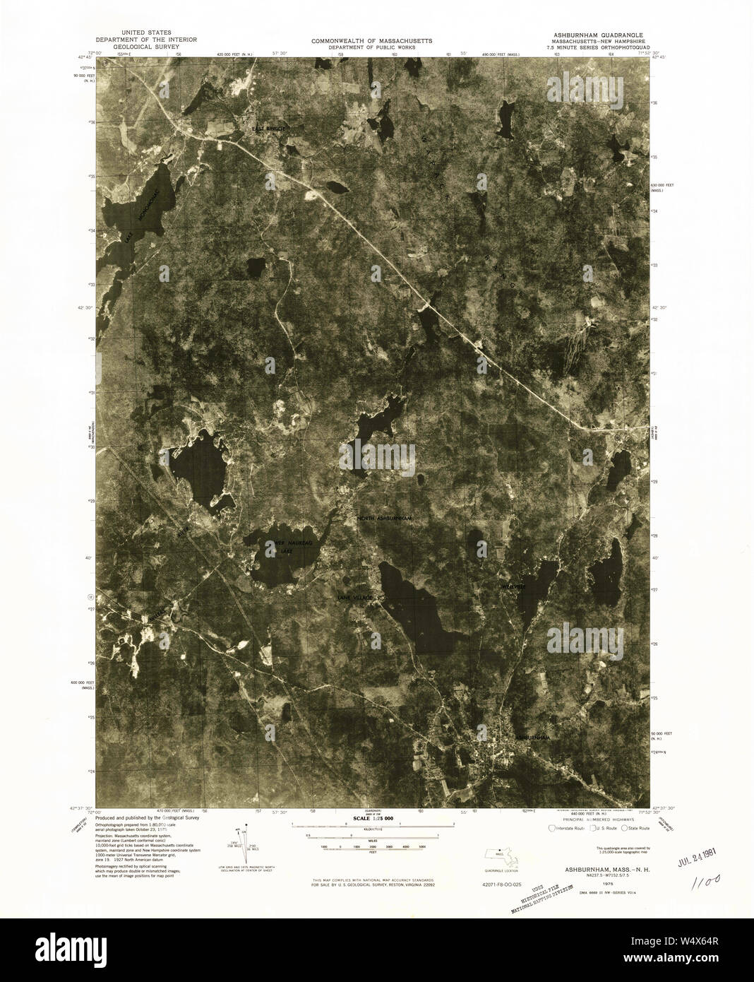Massachusetts USGS Historical Topo Map MA Ashburnham 350799 1975 25000 Restoration Stock Photo