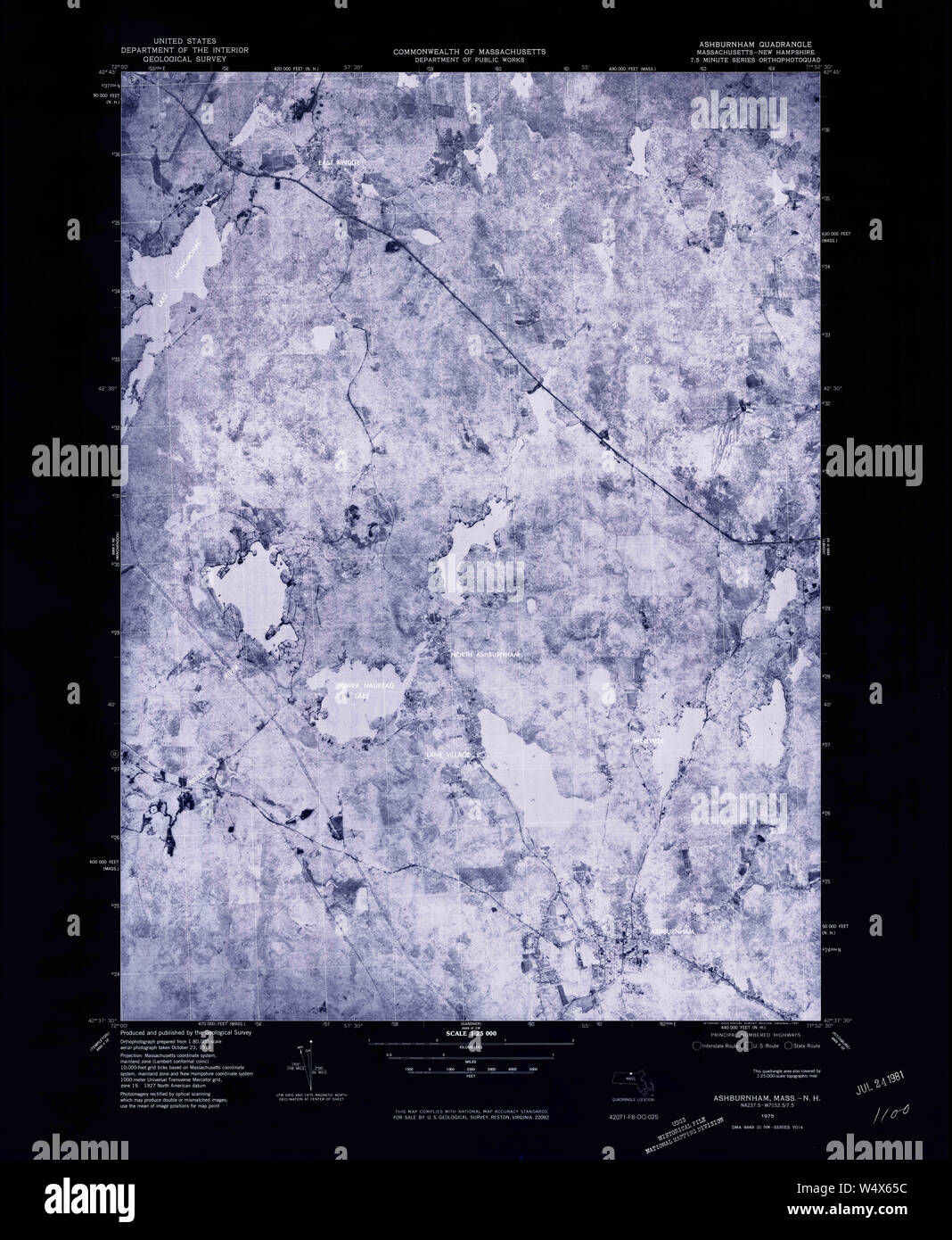 Massachusetts USGS Historical Topo Map MA Ashburnham 350799 1975 25000 Inverted Restoration