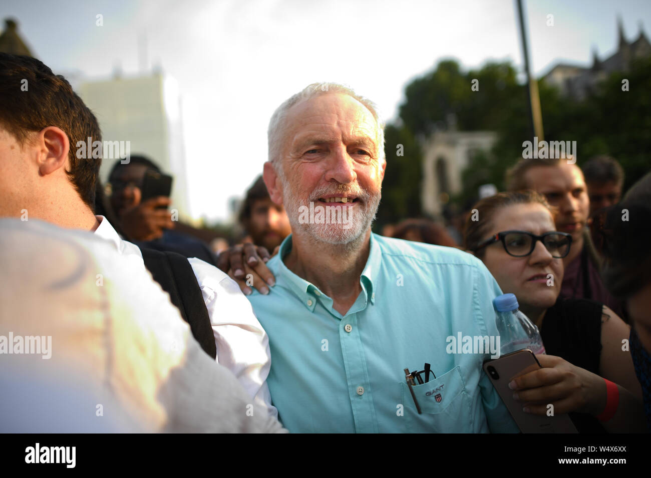 Labour leader Jeremy Corbyn after he addressed a rally in Parliament Square, London, calling for a general election. Stock Photo