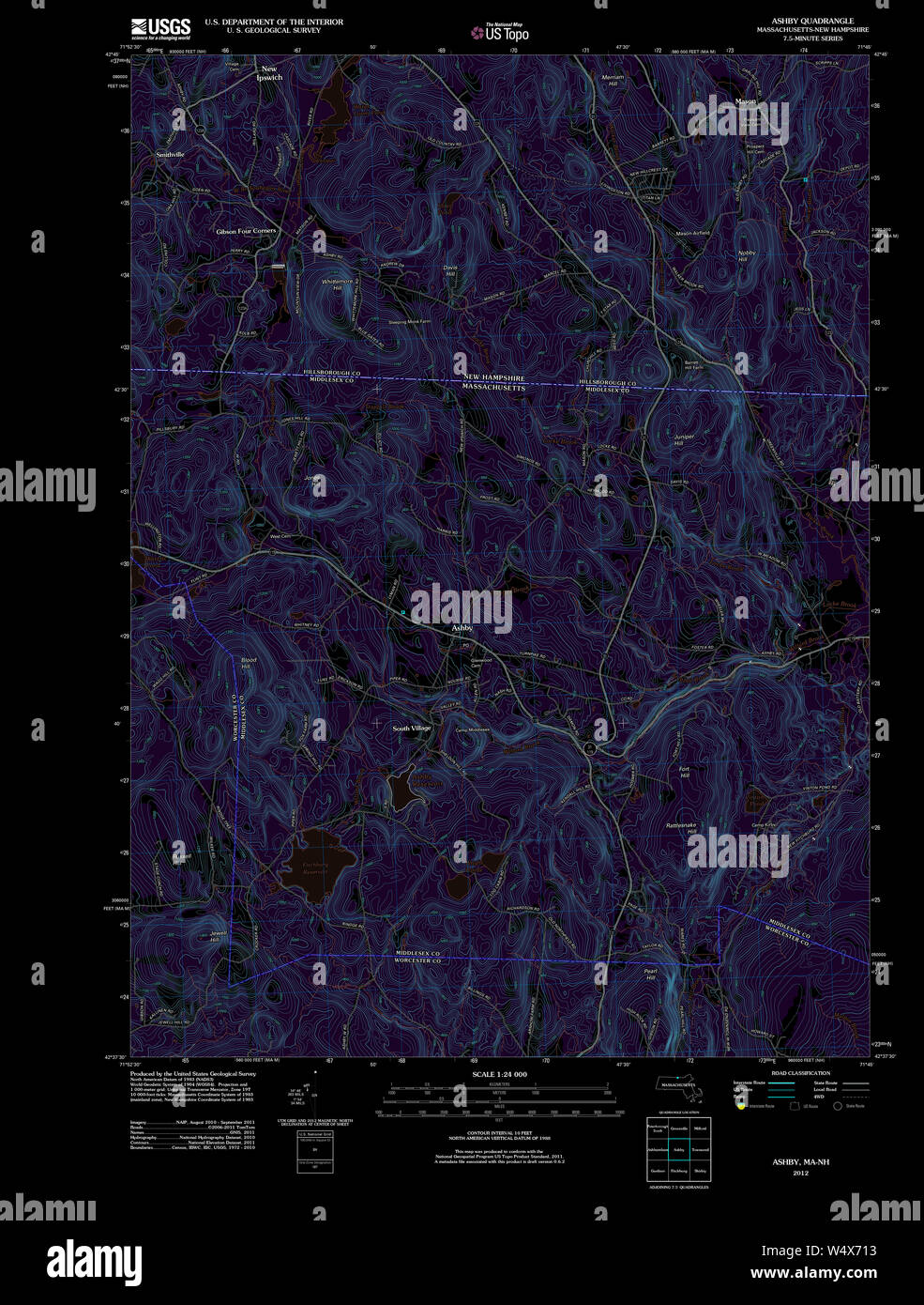 Massachusetts USGS Historical Topo Map MA Ashby 20120611 TM Inverted