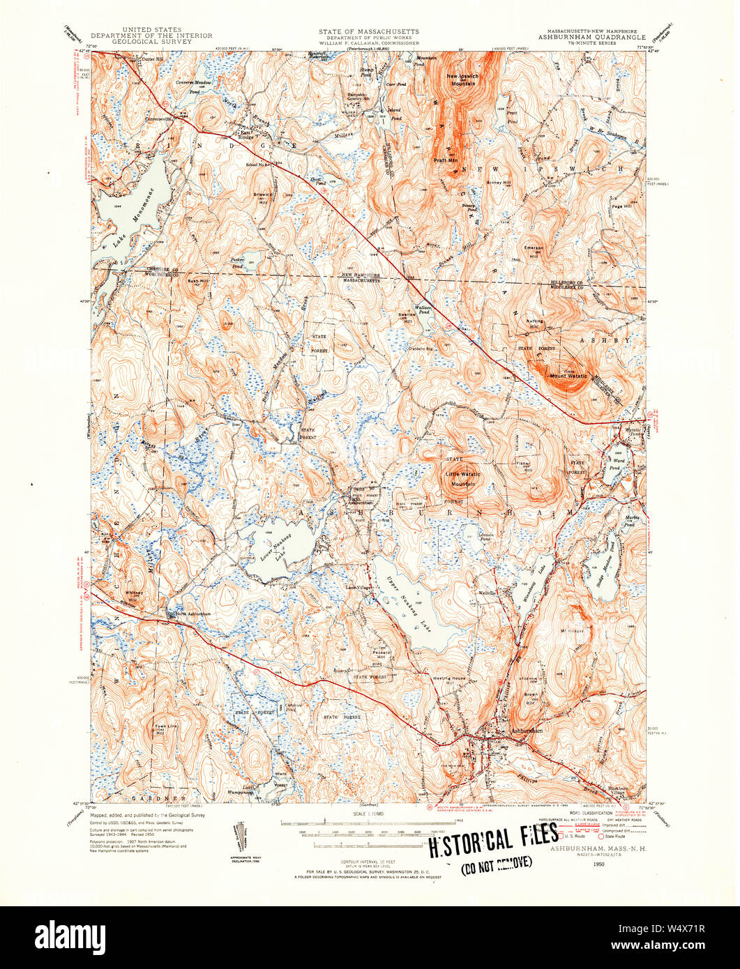 Massachusetts USGS Historical Topo Map MA Ashburnham 351466 1950 31680
