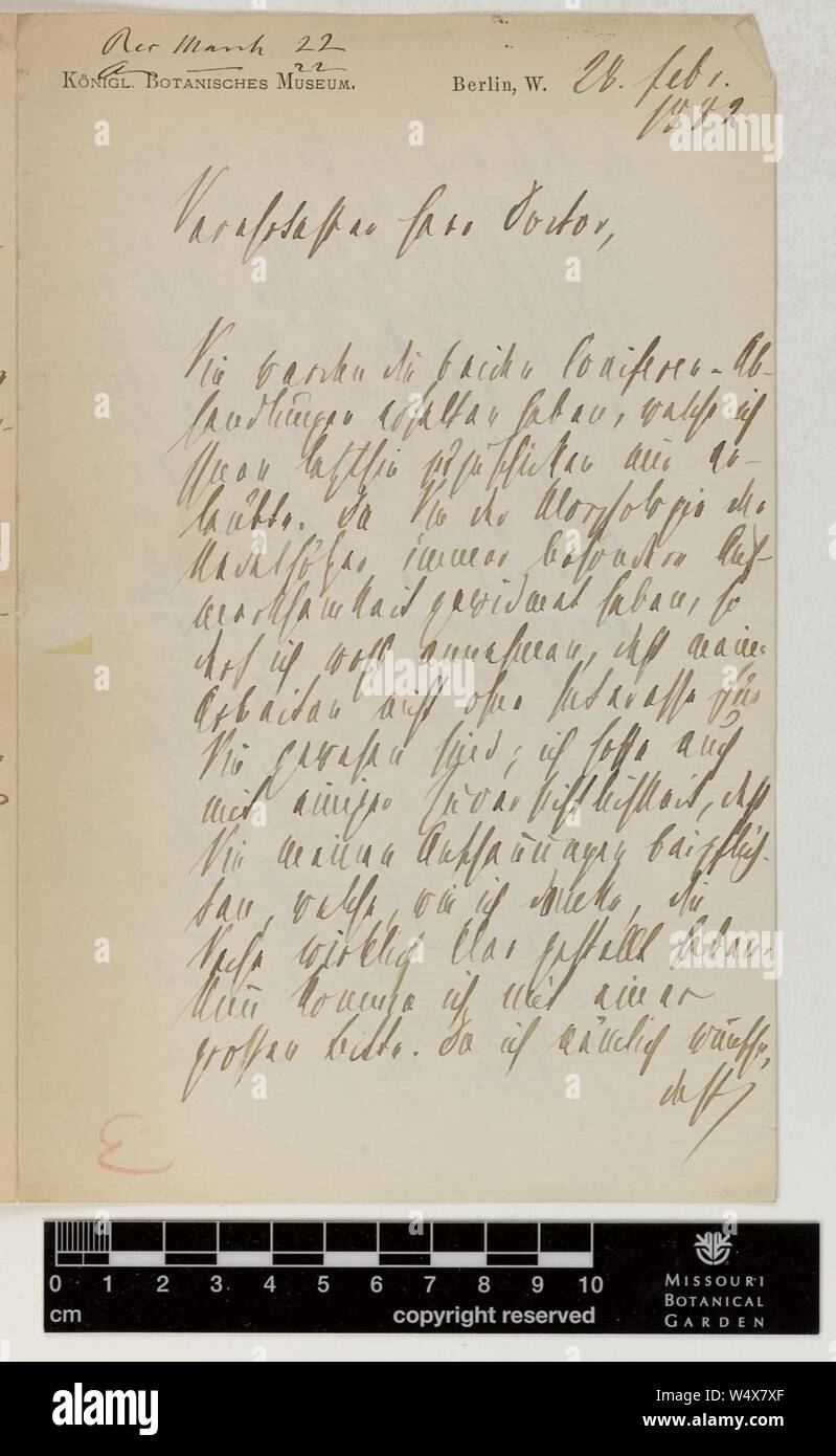 Correspondence - Eichler (August) and Engelmann (George) (Feb 28, 1882 (1)) Stock Photo