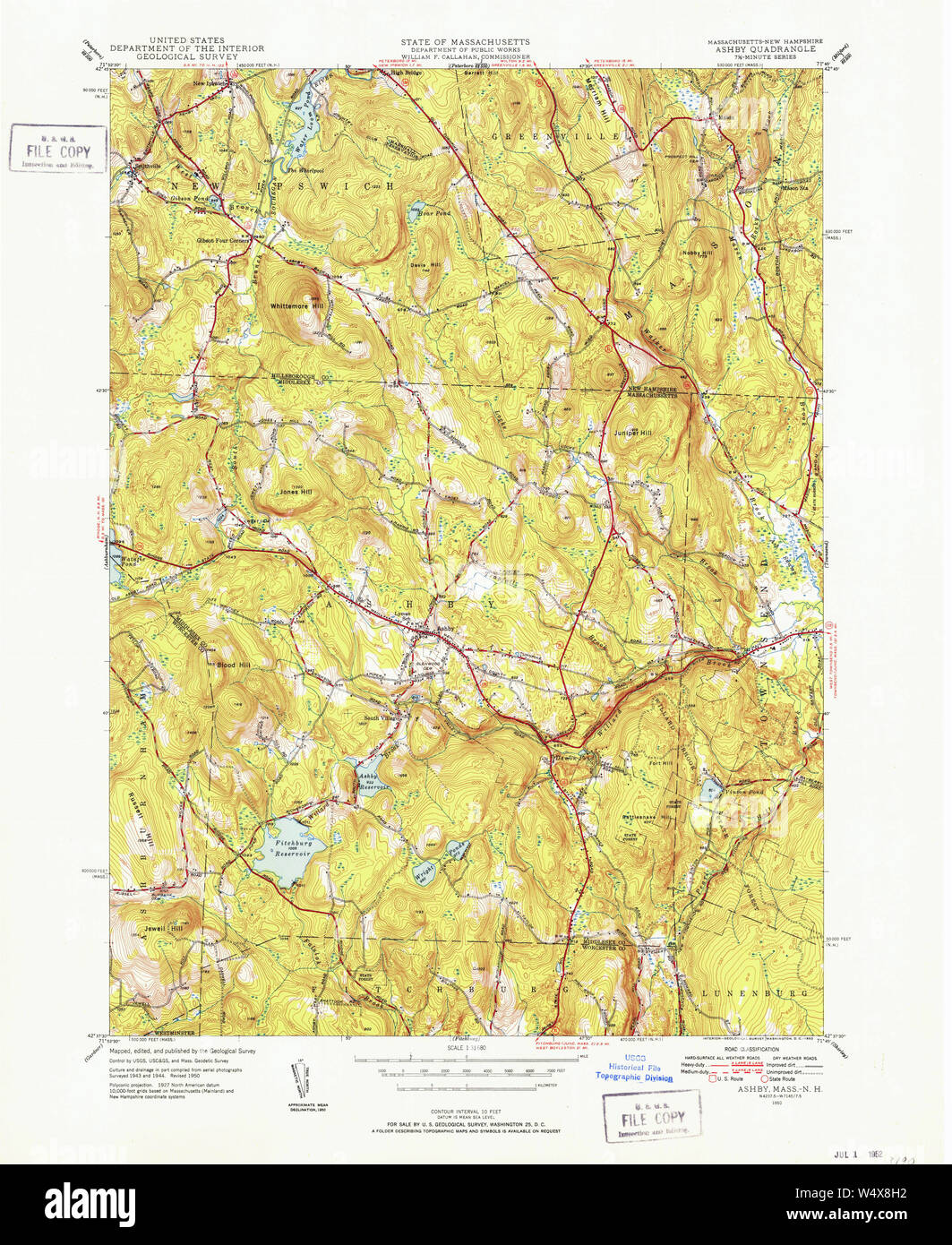 Massachusetts USGS Historical Topo Map MA Ashby 351472 1950 31680