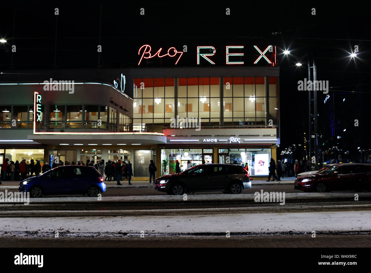 Iconic movie theater Bio Rex and new art museum Amos Rex at functionalist Lasipalatsi building in Helsinki, Finland Stock Photo