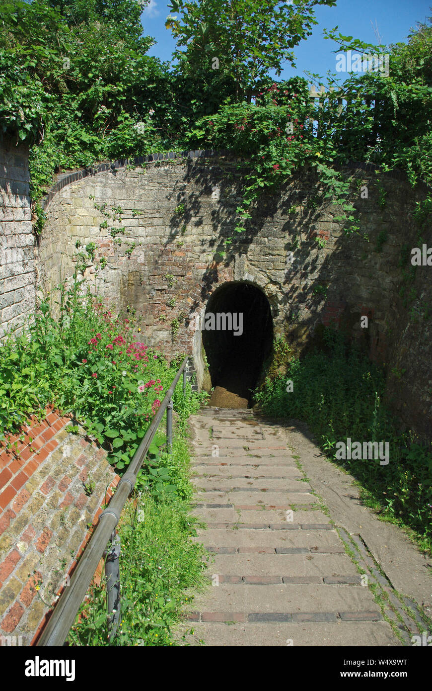 Pedestrian tunnel going under the Grand Union canal in the village of Cosgrove, Northamptonshire, UK Stock Photo