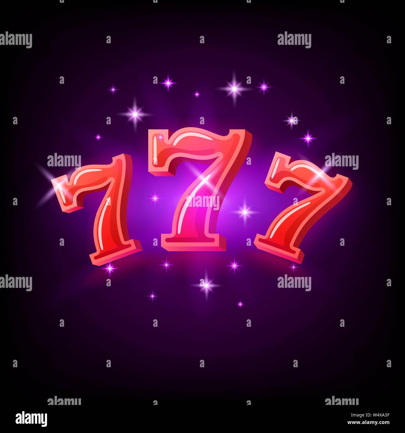 Big win slots red 777 banner casino on the purple background. Vector illustration Stock Vector