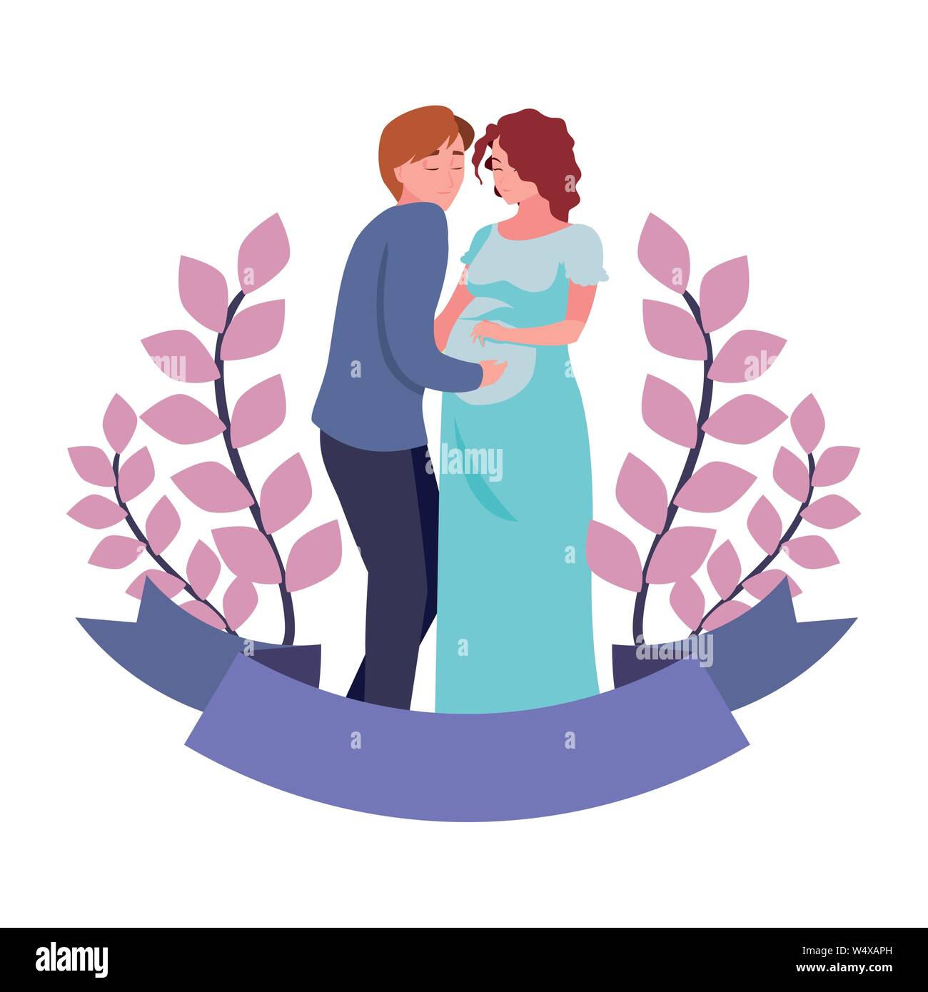 man hugs a pregnant woman - pregnancy and maternity vector illustration ...