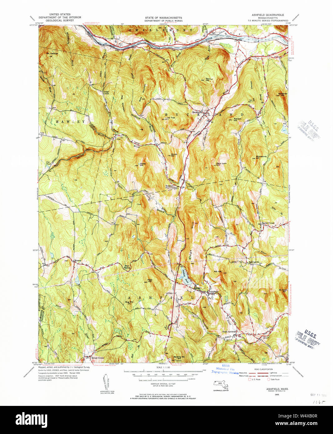 Massachusetts USGS Historical Topo Map MA Ashfield 351479 1955 31680