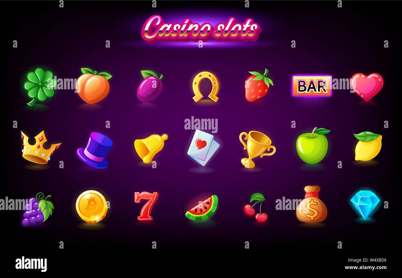 Colorful slots icon set for casino slot machine, gambling games, icons for mobile arcade and puzzle games vector Stock Vector
