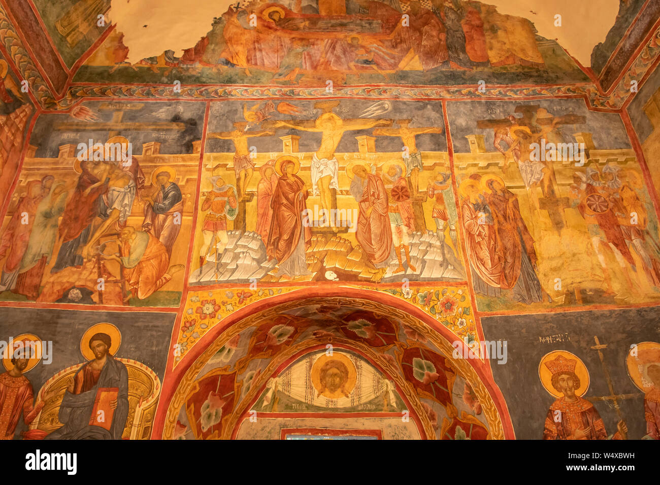 Paintings inside the Church of the Holy Cross, Patrauti, Romania Stock Photo