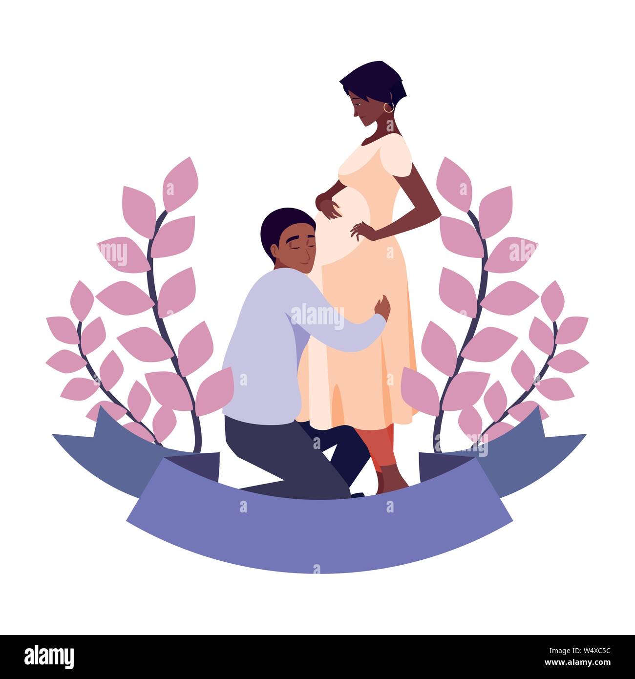man hugs a pregnant woman - pregnancy and maternity vector illustration ...