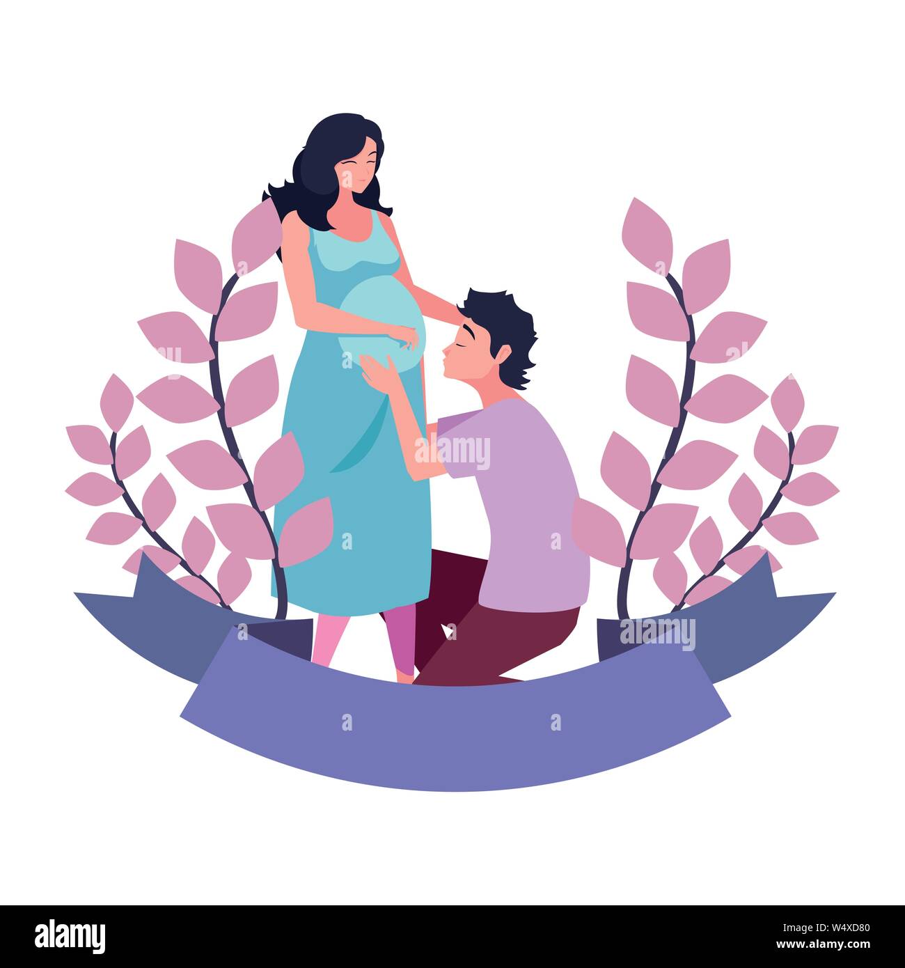 man hugs a pregnant woman - pregnancy and maternity vector illustration ...
